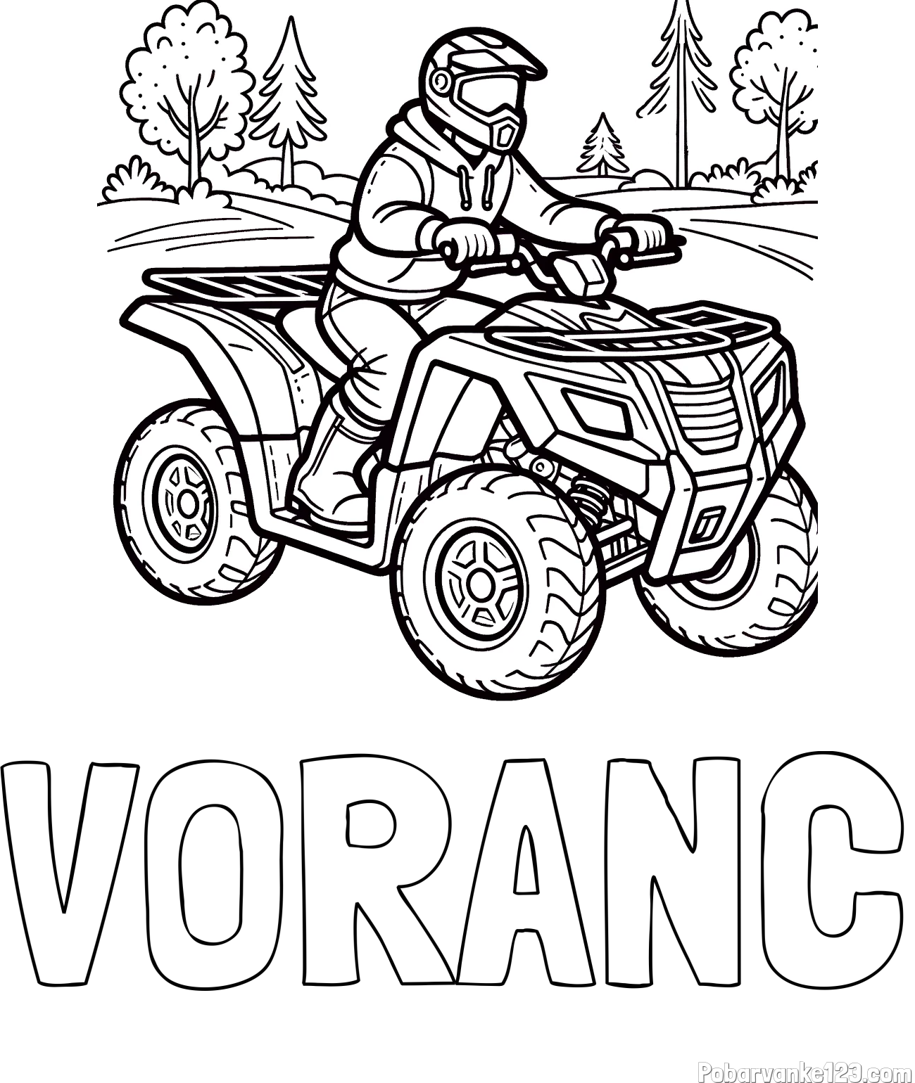 Pobarvanka imena VORANC in pobarvanka motorista na štirikolesniku