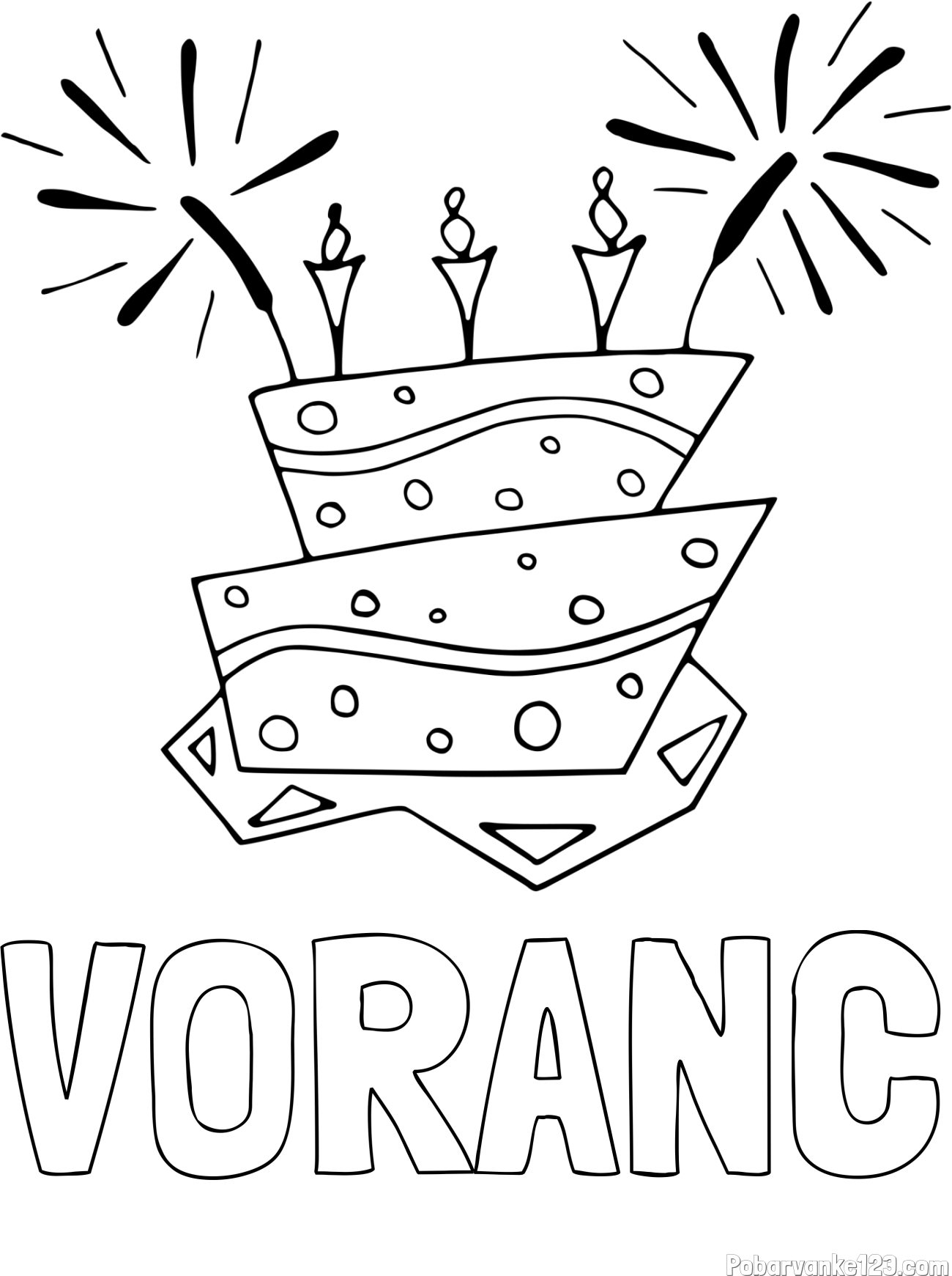Pobarvanka imena VORANC in pobarvanka rojstnodnevne torte