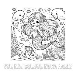 Online izdelana pobarvanka - Pobarvanka imena VSE NAJ BOLJSE NONA MARIC in pobarvana ljubke morske deklice s prijatelji