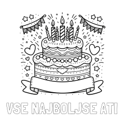 Online izdelana pobarvanka - Pobarvanka imena VSE NAJBOLJŠE ATI in pobarvanka velike torte za rojstni dan