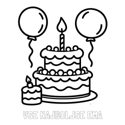 Online izdelana pobarvanka - Pobarvanka imena VSE NAJBOLJŠE EMA in pobarvanka velike rojstnodnevne torte