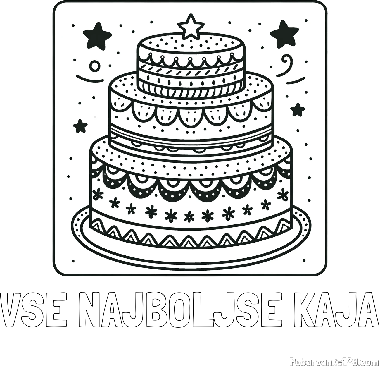 Pobarvanka imena VSE NAJBOLJŠE KAJA in pobarvanka slastne torte