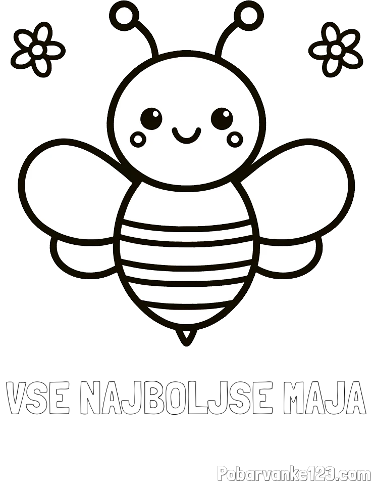 Pobarvanka imena VSE NAJBOLJŠE MAJA in otroška pobarvanka čebele