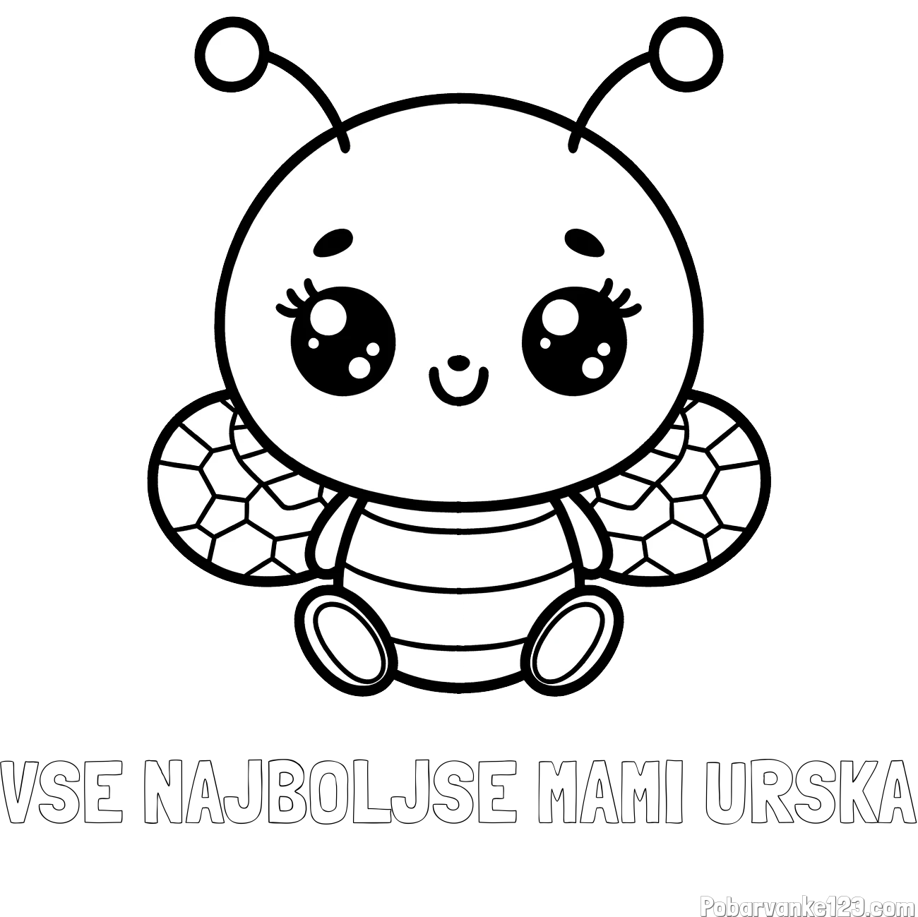 Pobarvanka imena VSE NAJBOLJŠE MAMI URŠKA in otroška pobarvanka ljubke čebele