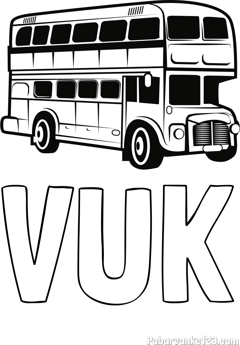 Pobarvanka imena VUK in pobarvanka dvonadstropnega avtobusa