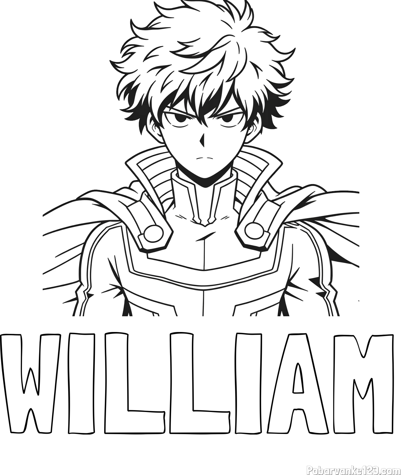 Pobarvanka imena WILLIAM in pobarvanka junaka v anime slogu