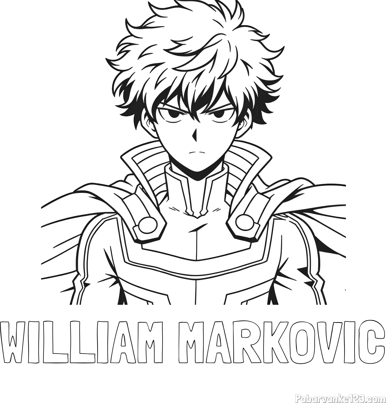 Pobarvanka imena WILLIAM MARKOVIČ in pobarvanka junaka v anime slogu
