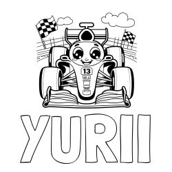 Online izdelana pobarvanka - Pobarvanka imena YURII in otroška pobarvanka FORMULA 1