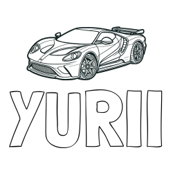 Online izdelana pobarvanka - Pobarvanka imena YURII in Športni avtomobil