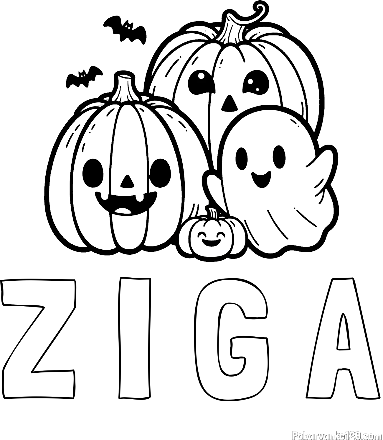 Pobarvanka imena Ž I G A in pobarvanka duhca in buč za noč čarovnic