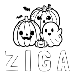 Online izdelana pobarvanka - Pobarvanka imena Ž I G A in pobarvanka duhca in buč za noč čarovnic