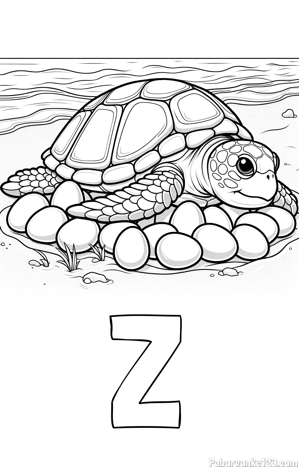 Pobarvanka imena Ž in pobarvanka želve na obali