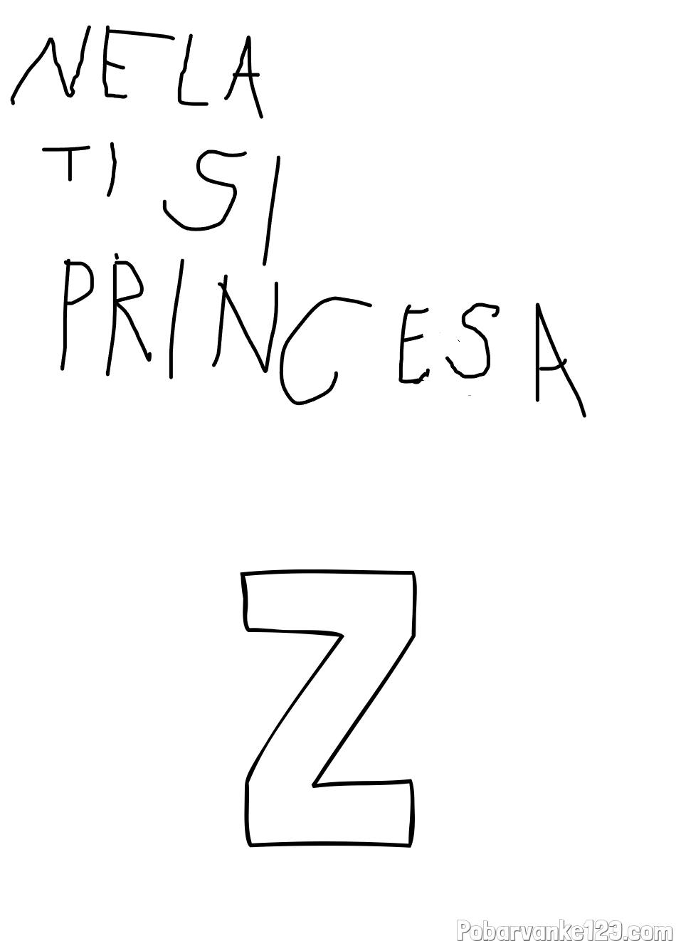 Pobarvanka imena Z in ZA NELO PRINCESO