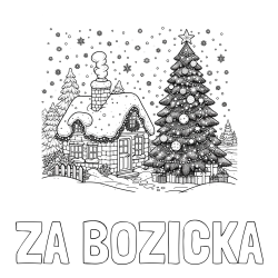 Online izdelana pobarvanka - Pobarvanka imena ZA BOŽIČKA in pobarvanka zasnežene hiške na božično noč