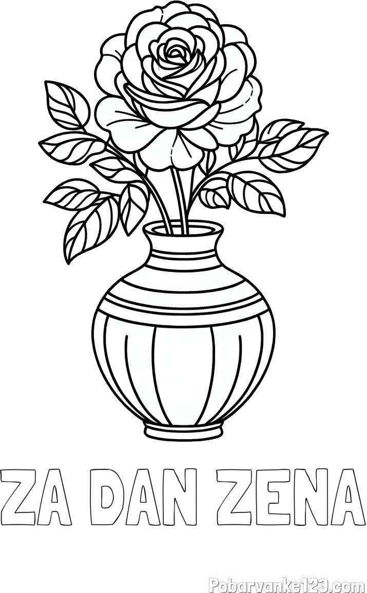 Pobarvanka imena ZA DAN ŽENA in pobarvanka vrtnice v vazi