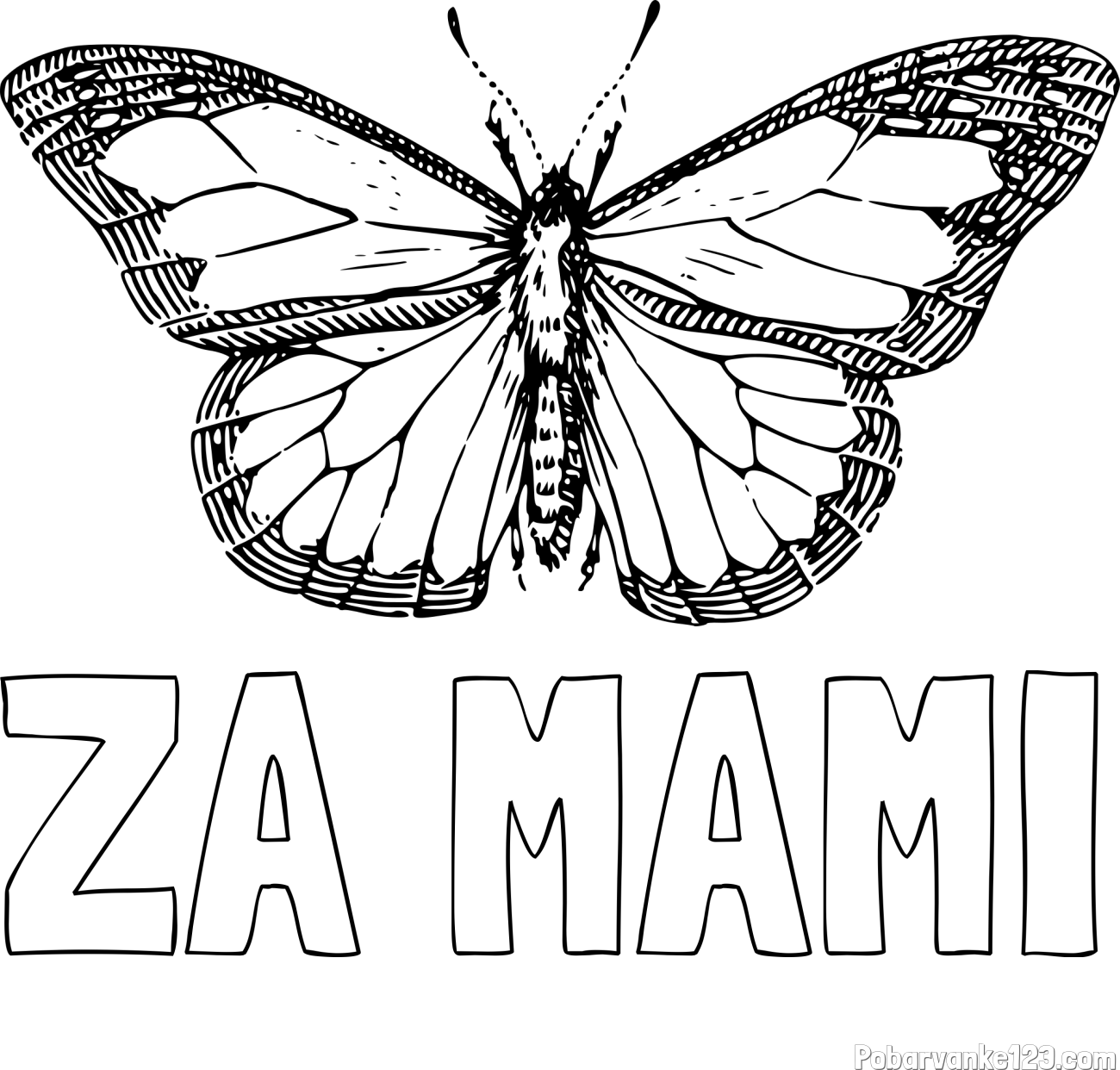 Pobarvanka imena ZA MAMI in pobarvanka metulja