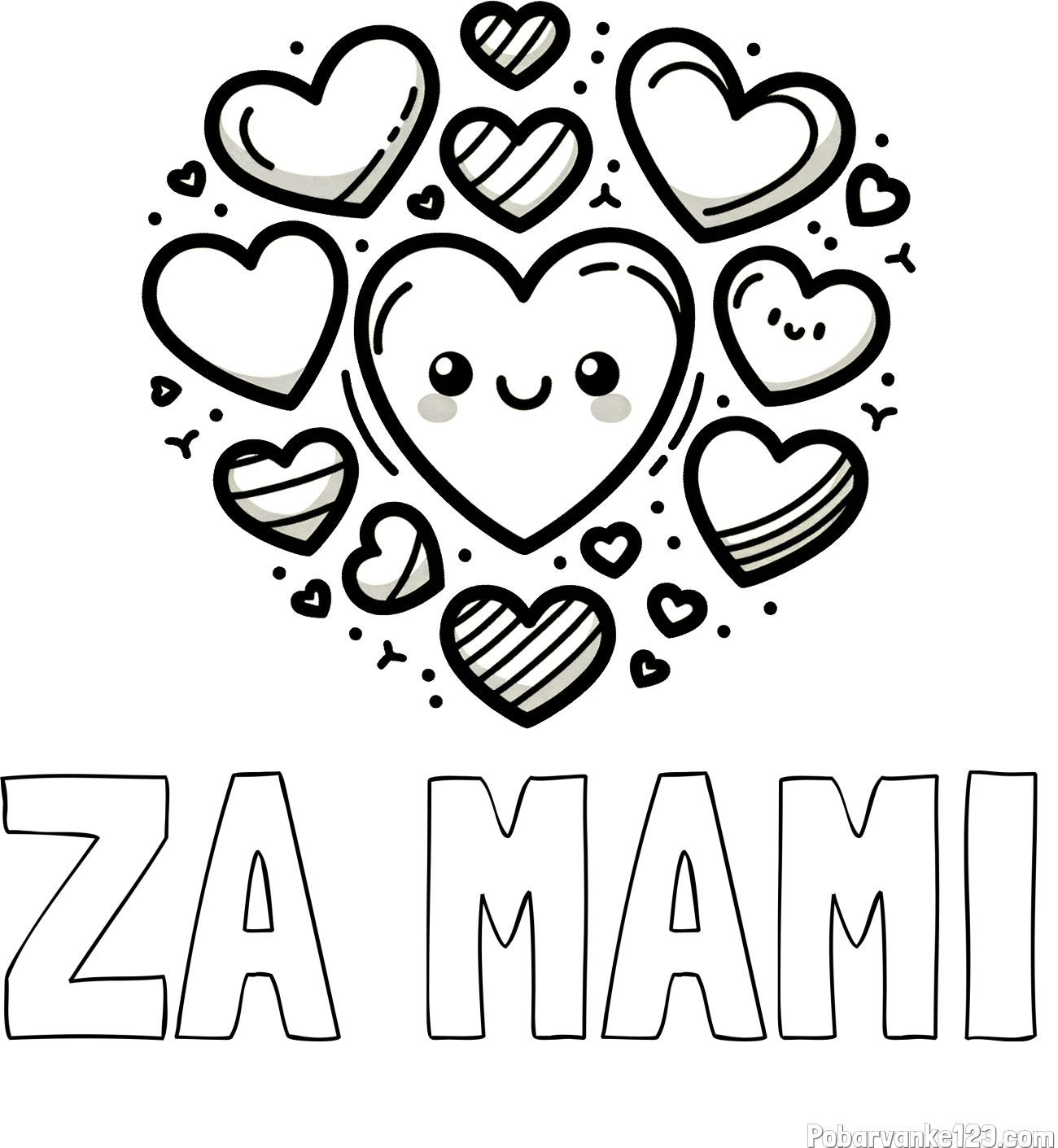 Pobarvanka imena ZA MAMI in pobarvanka srčkov