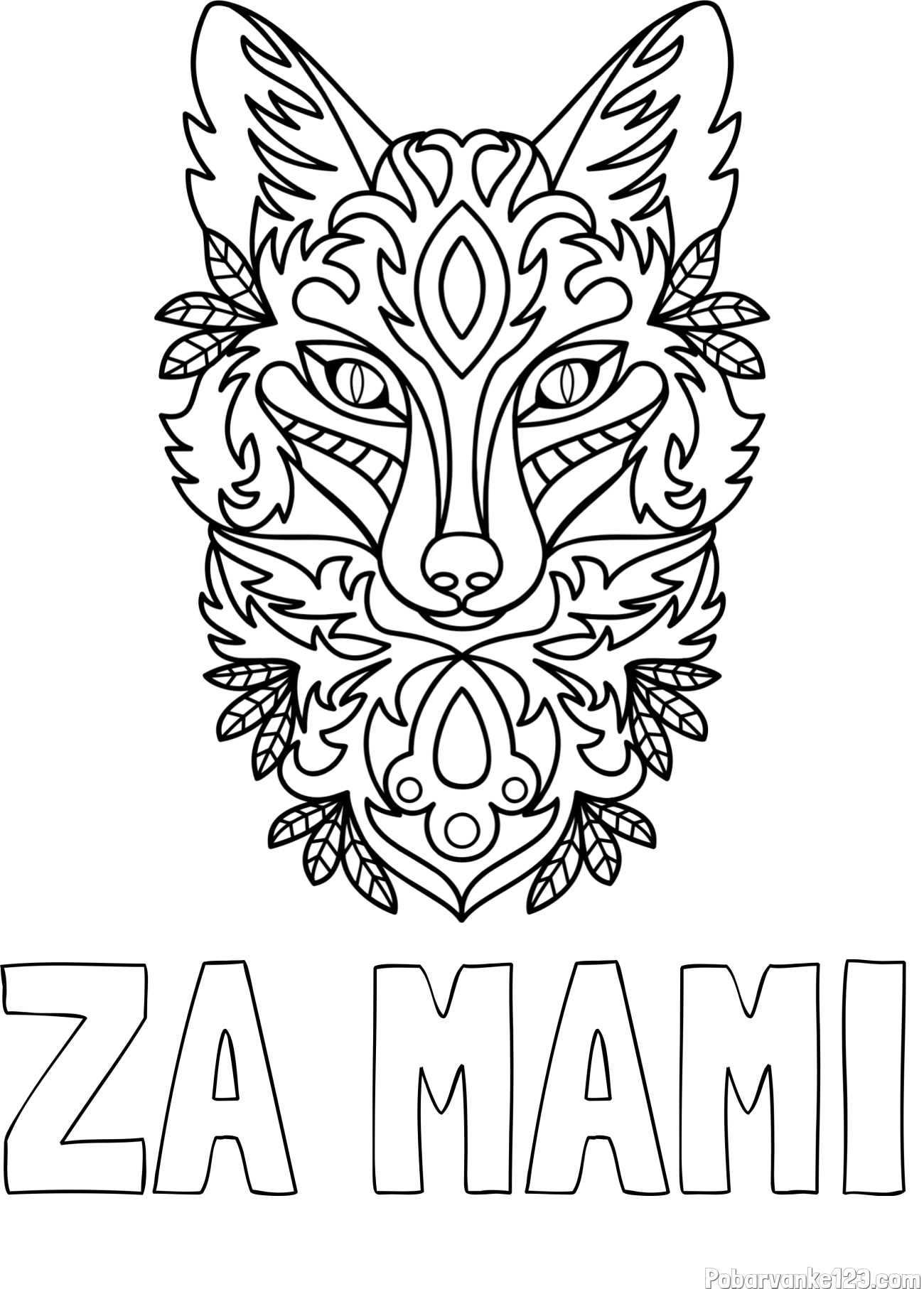 Pobarvanka imena ŽA MAMI in pobarvanka volka - mandale