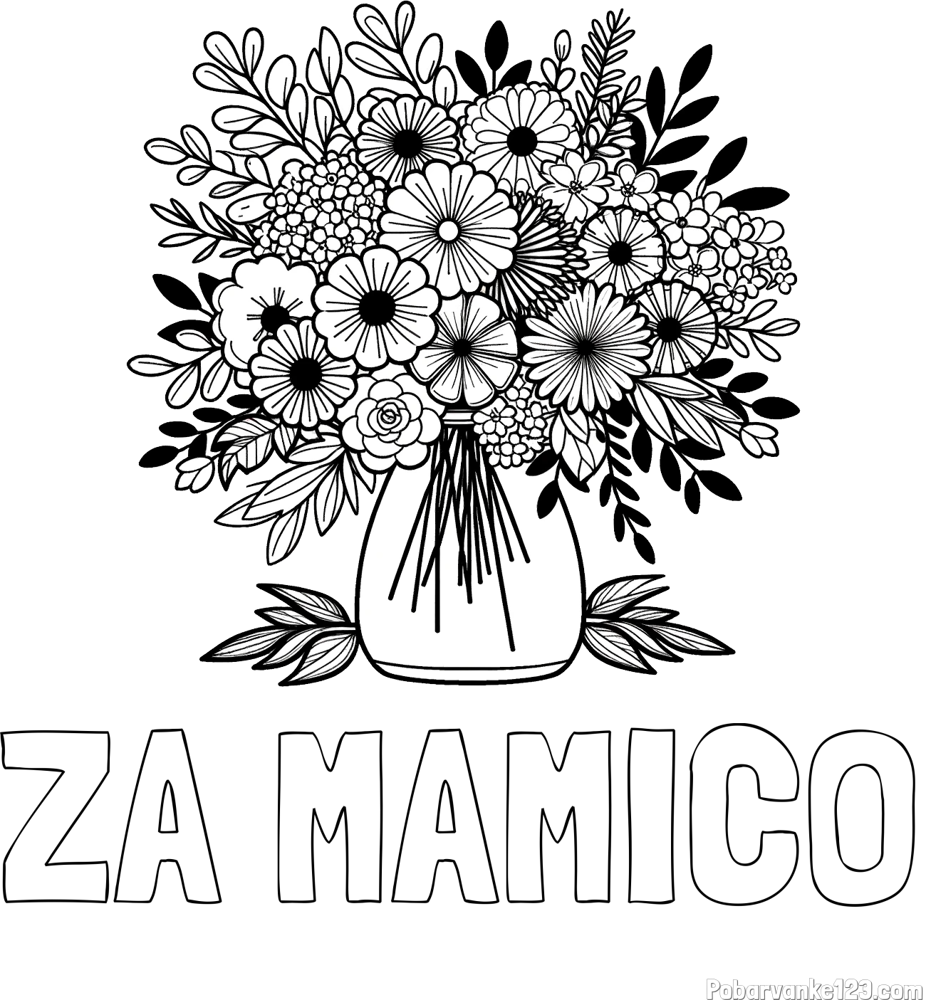 Pobarvanka imena ZA MAMICO in pobarvanka veliekga šopka rož