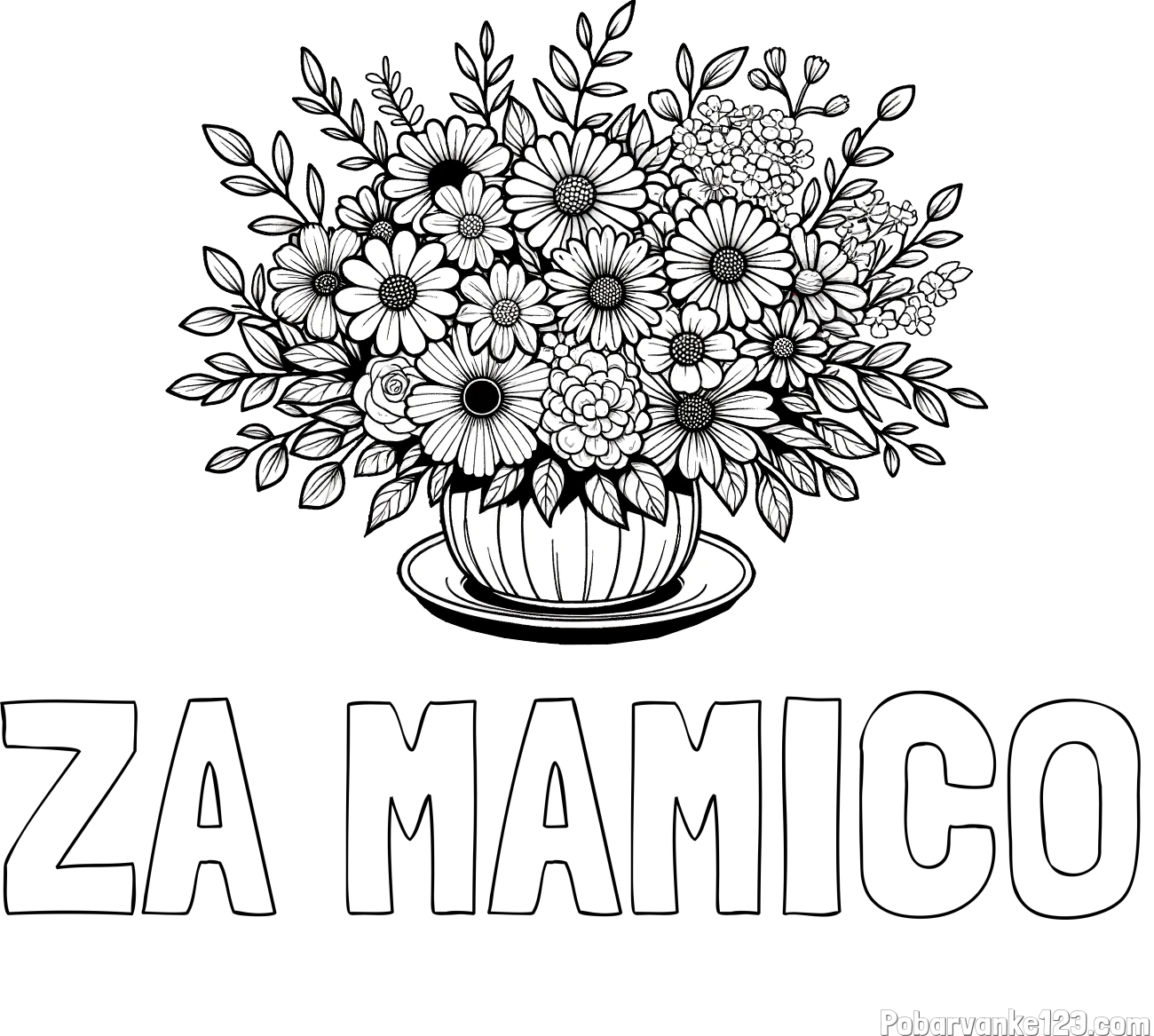 Pobarvanka imena ZA MAMICO in pobarvanka velikega šopka rož