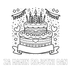 Online izdelana pobarvanka - Pobarvanka imena ZA MAMIN ROJSTNI DAN in pobarvanka velike torte za rojstni dan