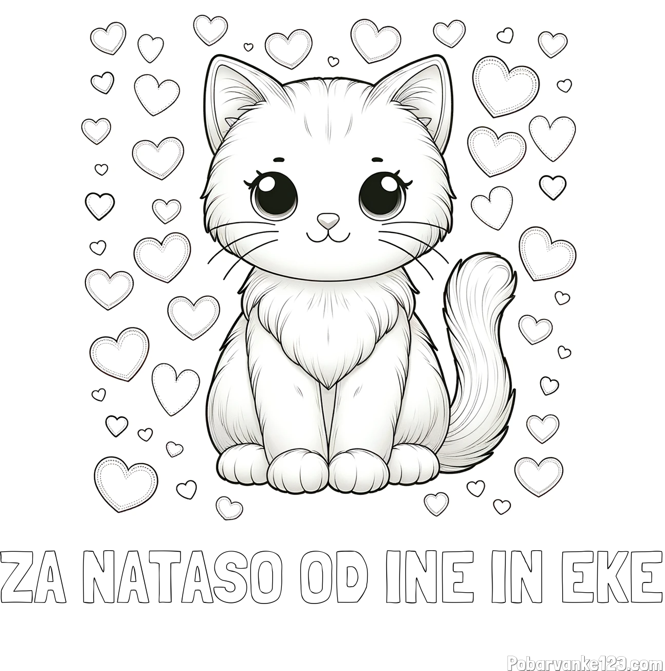 Pobarvanka imena ZA NATAŠO OD INE IN EKE in pobarvanka ljubke mucke obdane s srčki