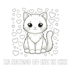 Online izdelana pobarvanka - Pobarvanka imena ZA NATAŠO OD INE IN EKE in pobarvanka ljubke mucke obdane s srčki