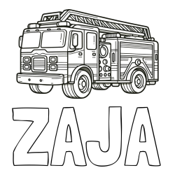 Online izdelana pobarvanka - Pobarvanka imena ZAJA in pobarvanka gasilskega avta z veliko podrobnostmi