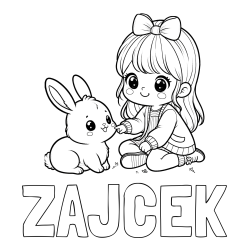 Online izdelana pobarvanka - Pobarvanka imena ZAJČEK in pobarvanka ljubke punčke, ki se igra z zajčkom