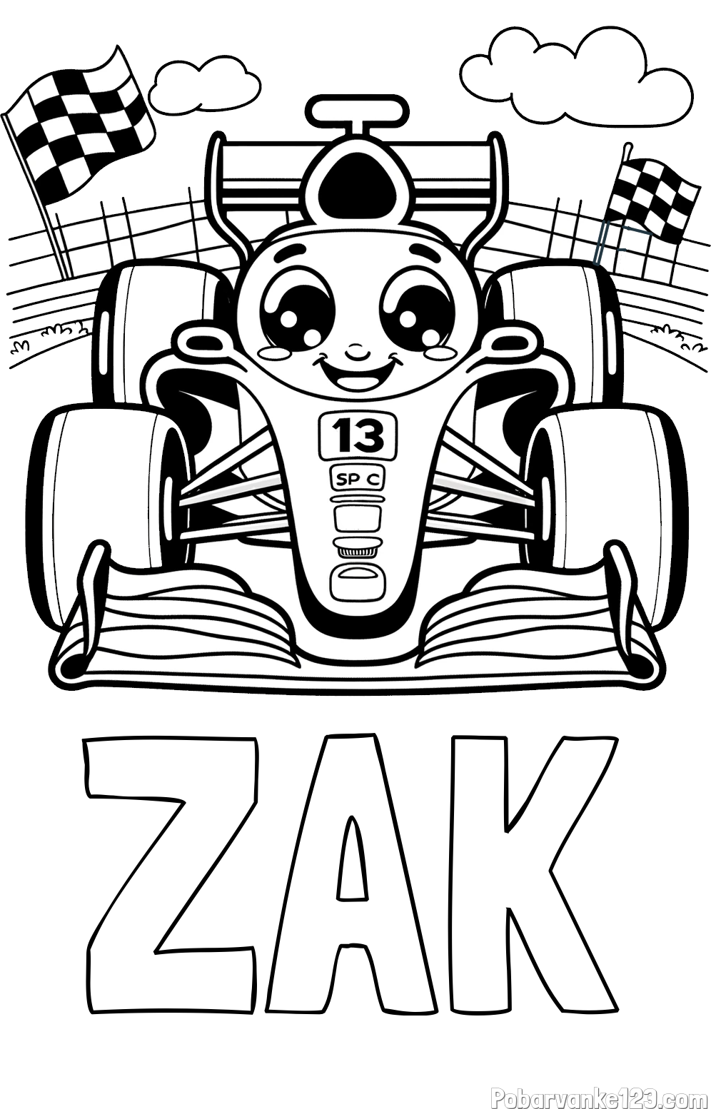 Pobarvanka imena ŽAK in otroška pobarvanka FORMULA 1