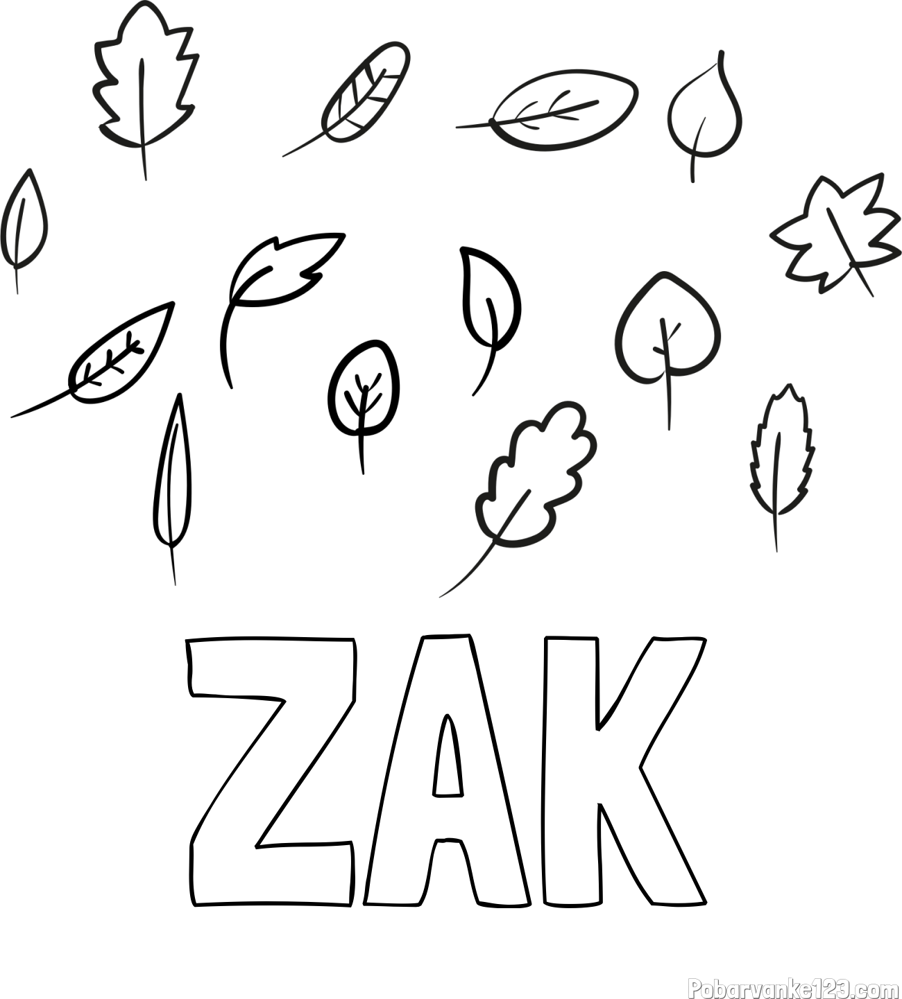 Pobarvanka imena ŽAK in otroška pobarvanka listja