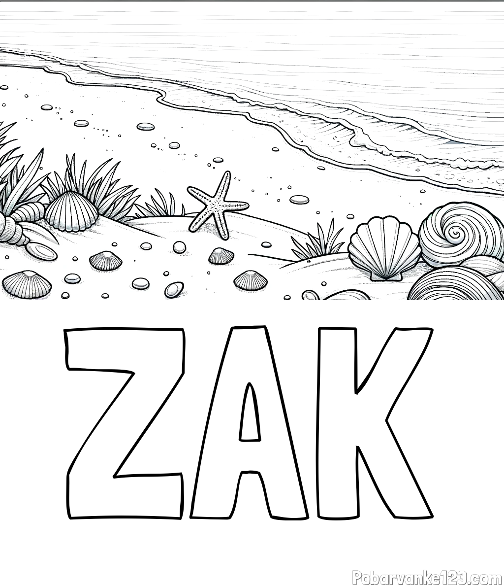 Pobarvanka imena ŽAK in pobarvanka morja in plaže