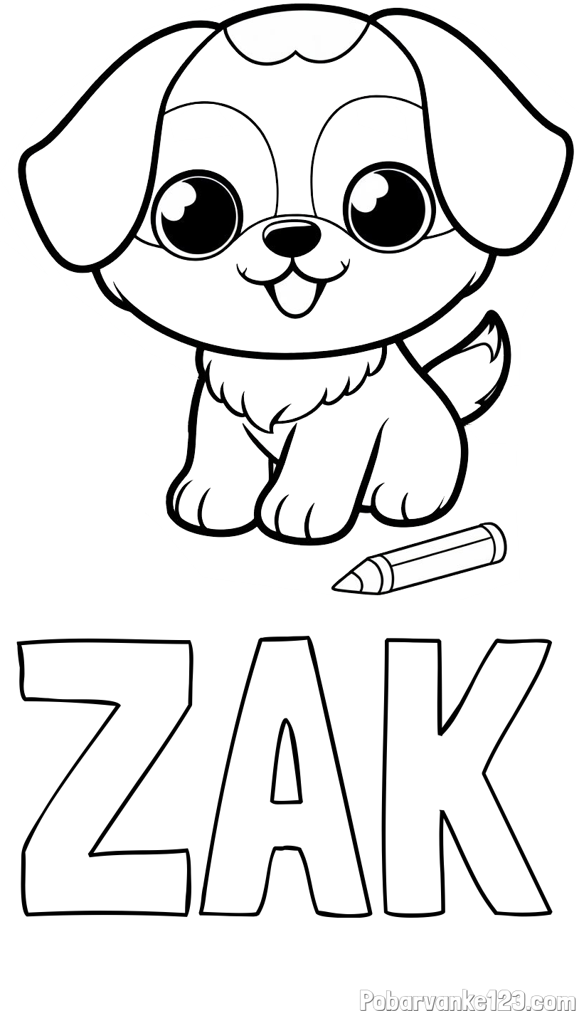 Pobarvanka imena ŽAK in pobarvanka prikupnega kužka