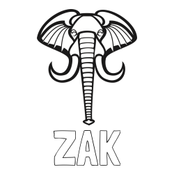 Online izdelana pobarvanka - Pobarvanka imena ŽAK in pobarvanka velike slonje glave
