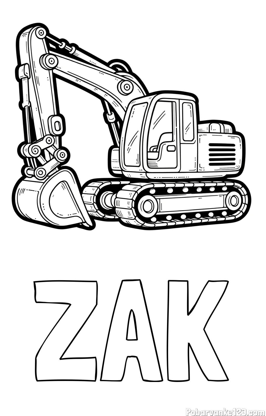 Pobarvanka imena ŽAK in pobarvanka velikega delovnega stroja - bagra