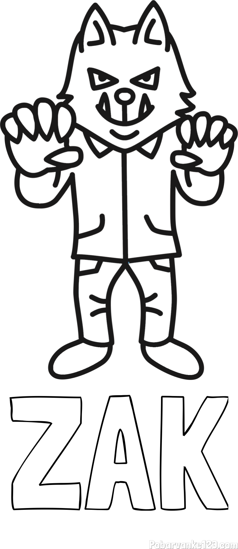 Pobarvanka imena ŽAK in pobarvanka zlobnega volka iz Rdeče kapice