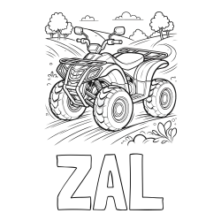 Online izdelana pobarvanka - Pobarvanka imena ZAL in pobarvanka štirikolesnika na cesti