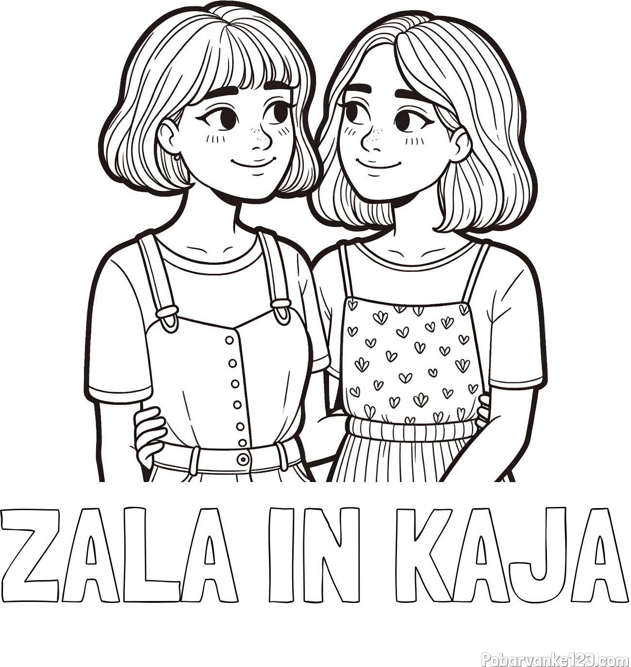 Pobarvanka imena ZALA IN KAJA in pobarvanka dveh najboljših prijateljic