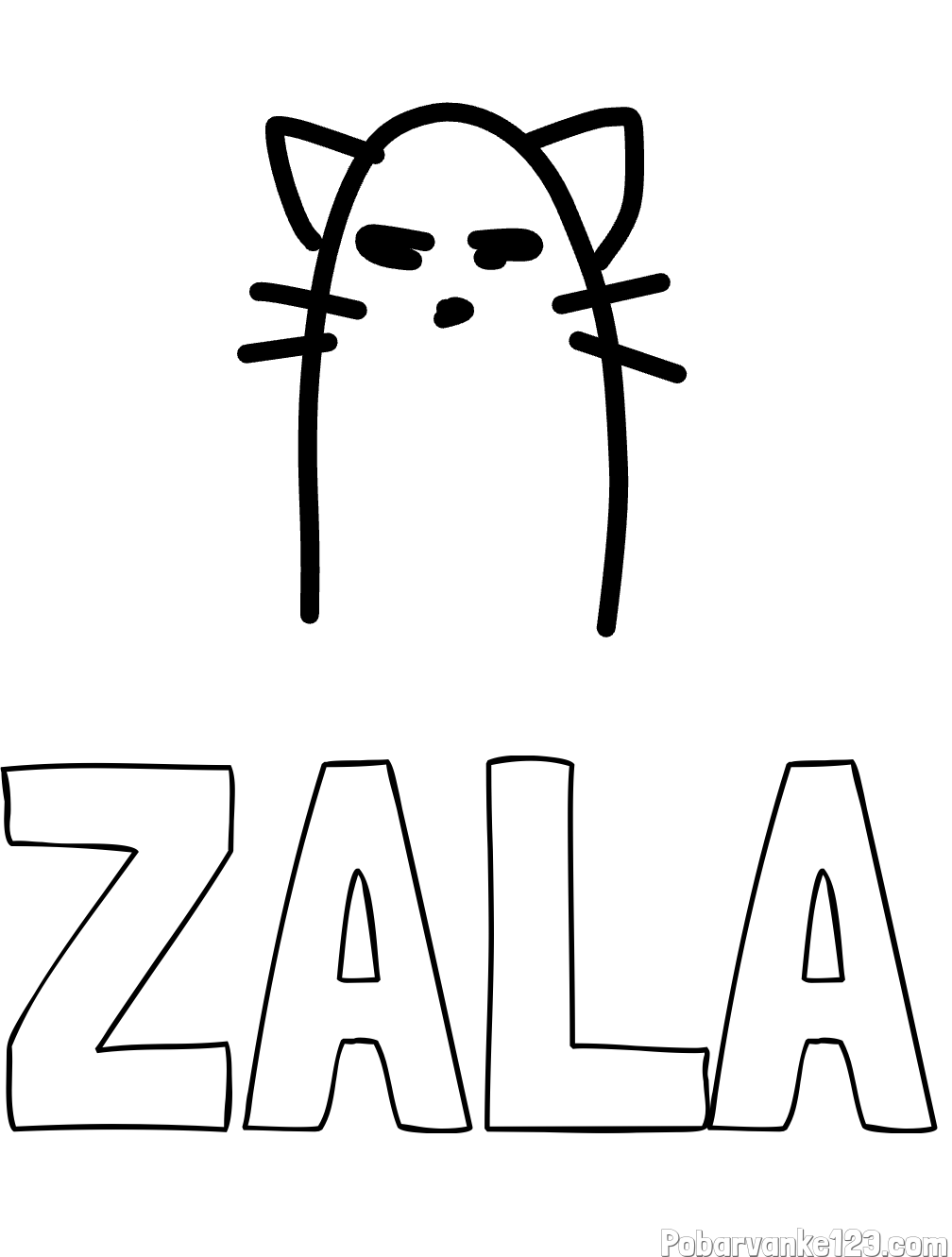 Pobarvanka imena ZALA in luštkana mačka