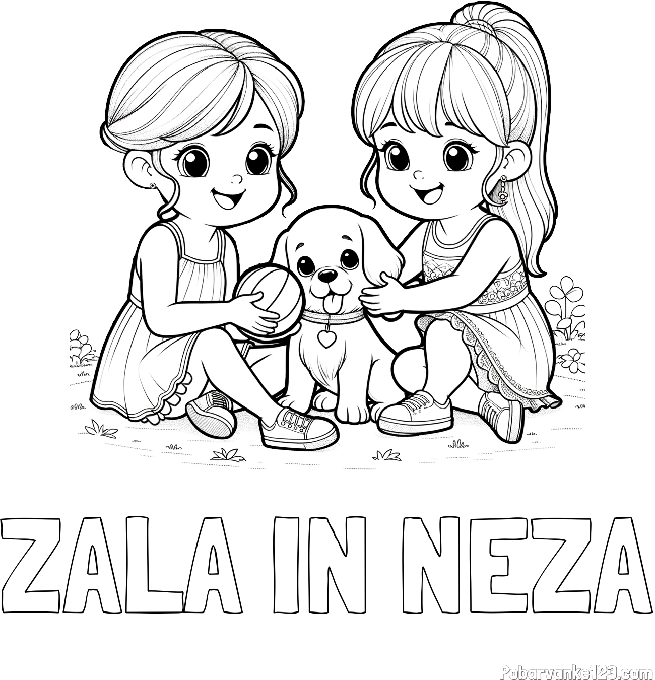 Pobarvanka imena ZALA IN NEŽA in pobarvanka prijateljic s kužkom