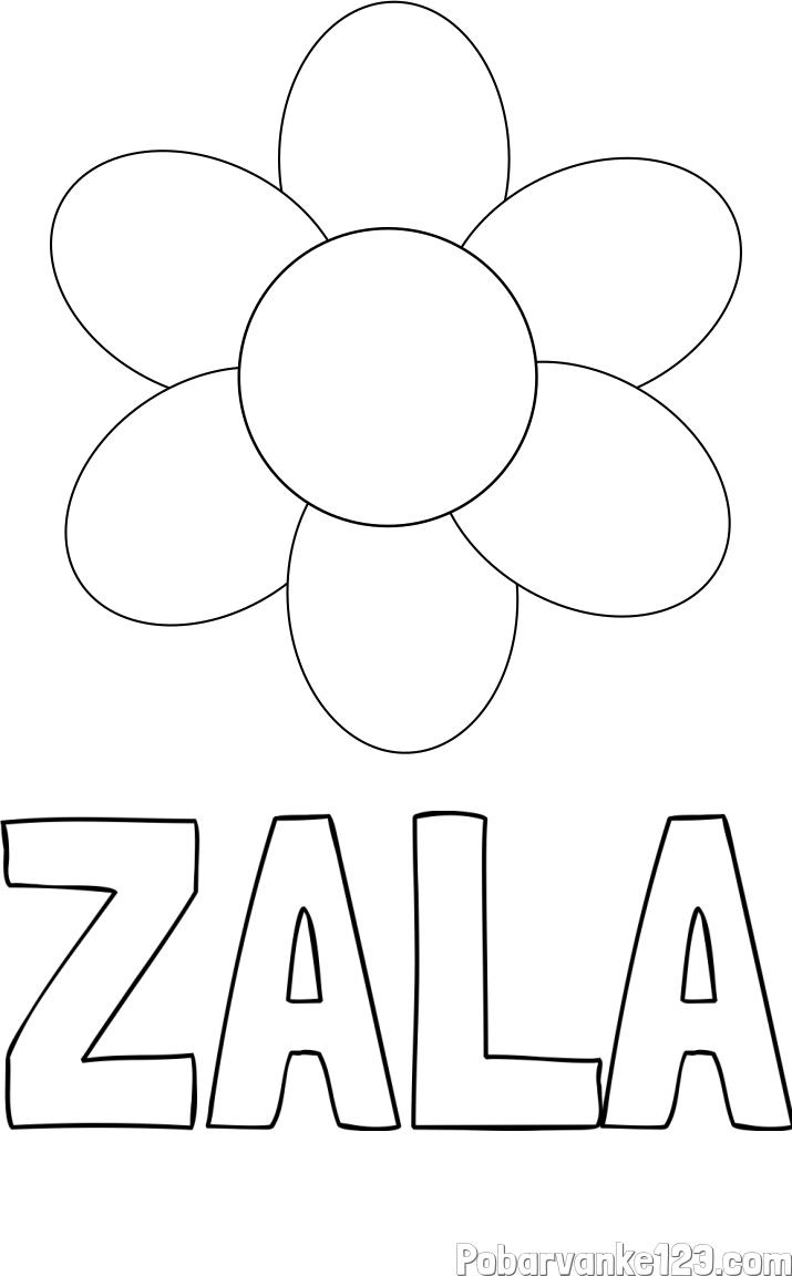 Pobarvanka imena ZALA in otroška pobarvanka cveta