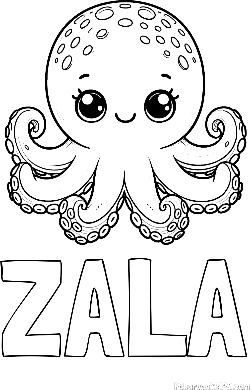 Pobarvanka imena ZALA in otroška pobarvanka ljubke hobotnice