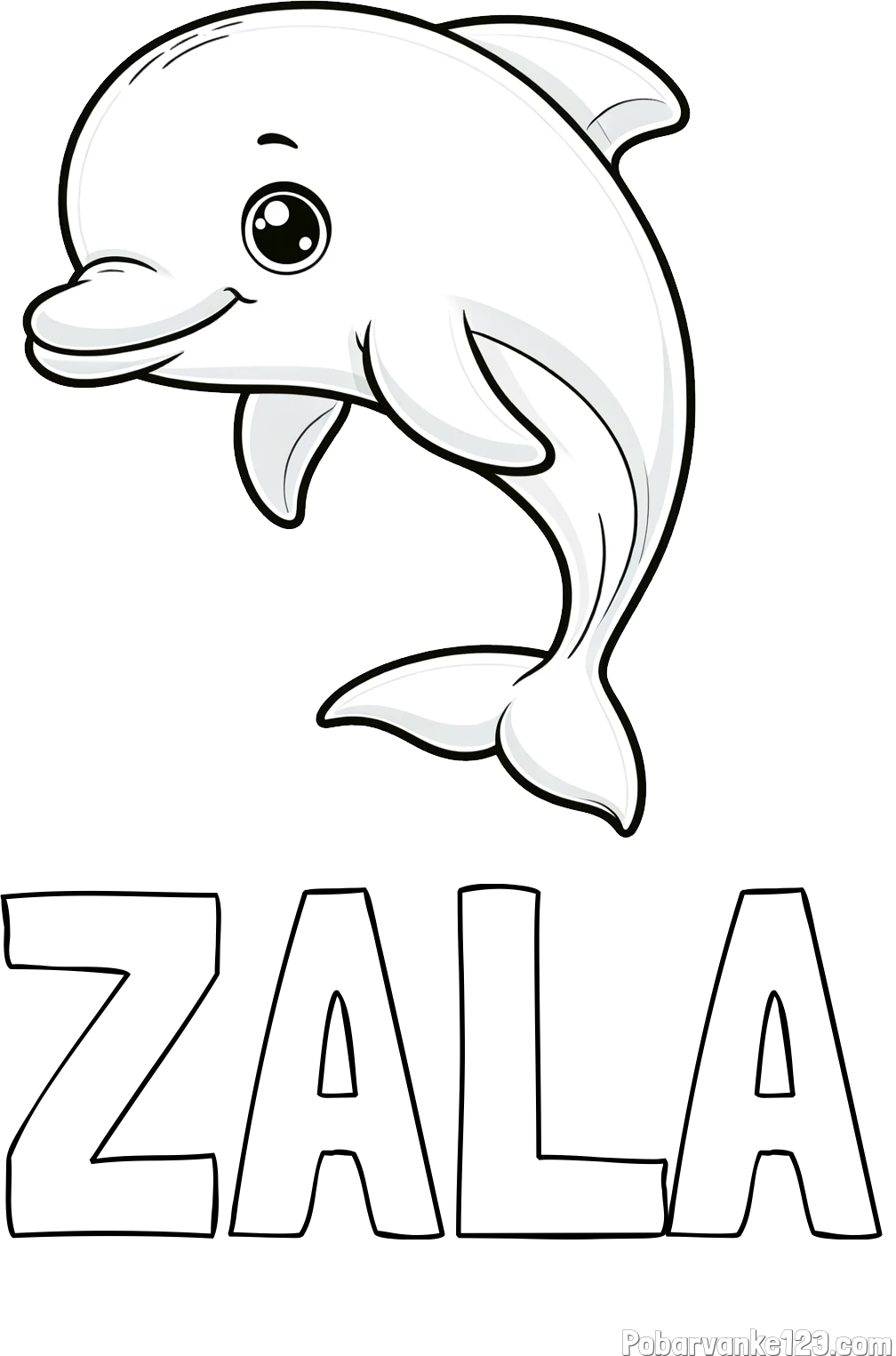 Pobarvanka imena ZALA in otroška pobarvanka ljubkega delfina