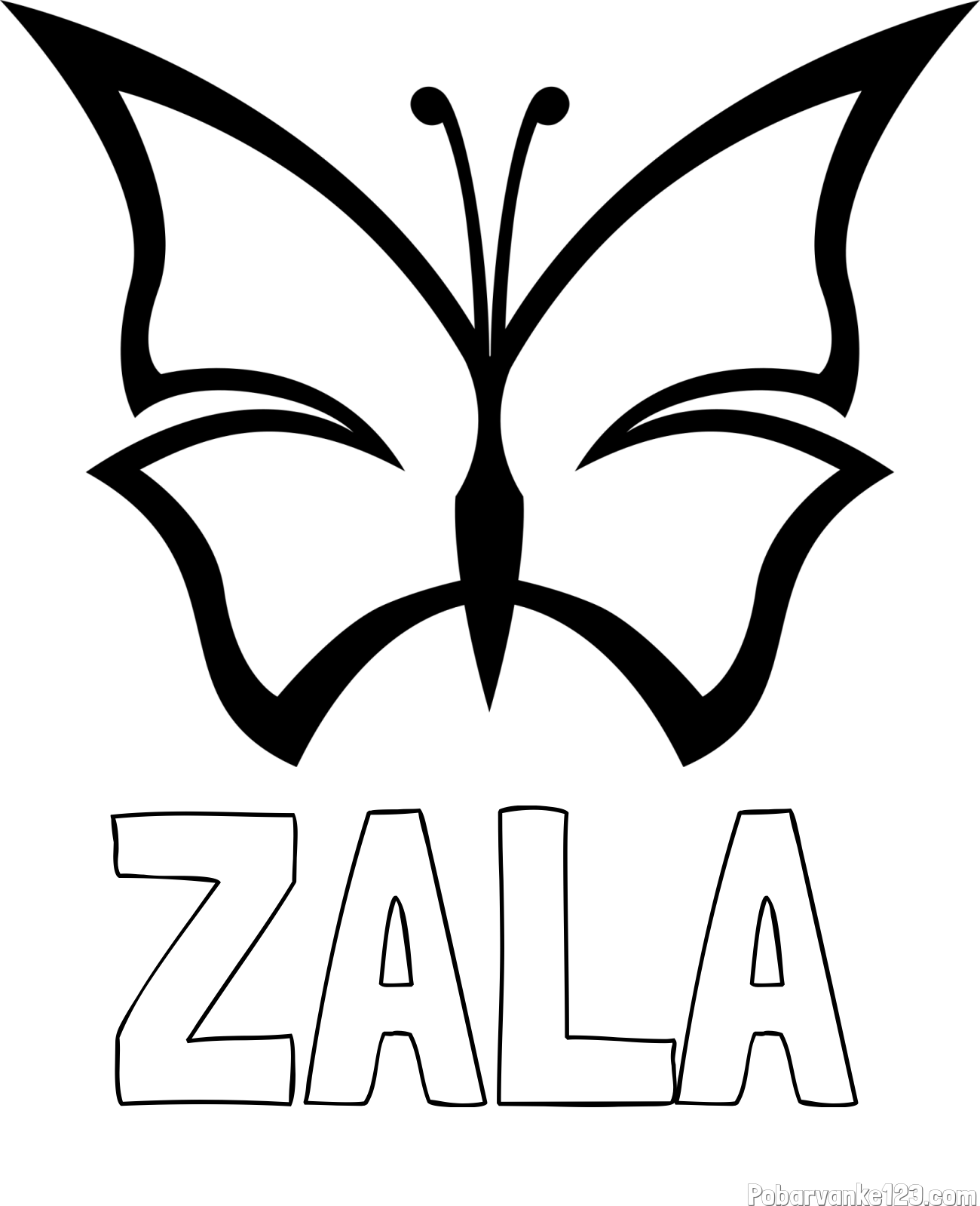 Pobarvanka imena ZALA in otroška pobarvanka metulja