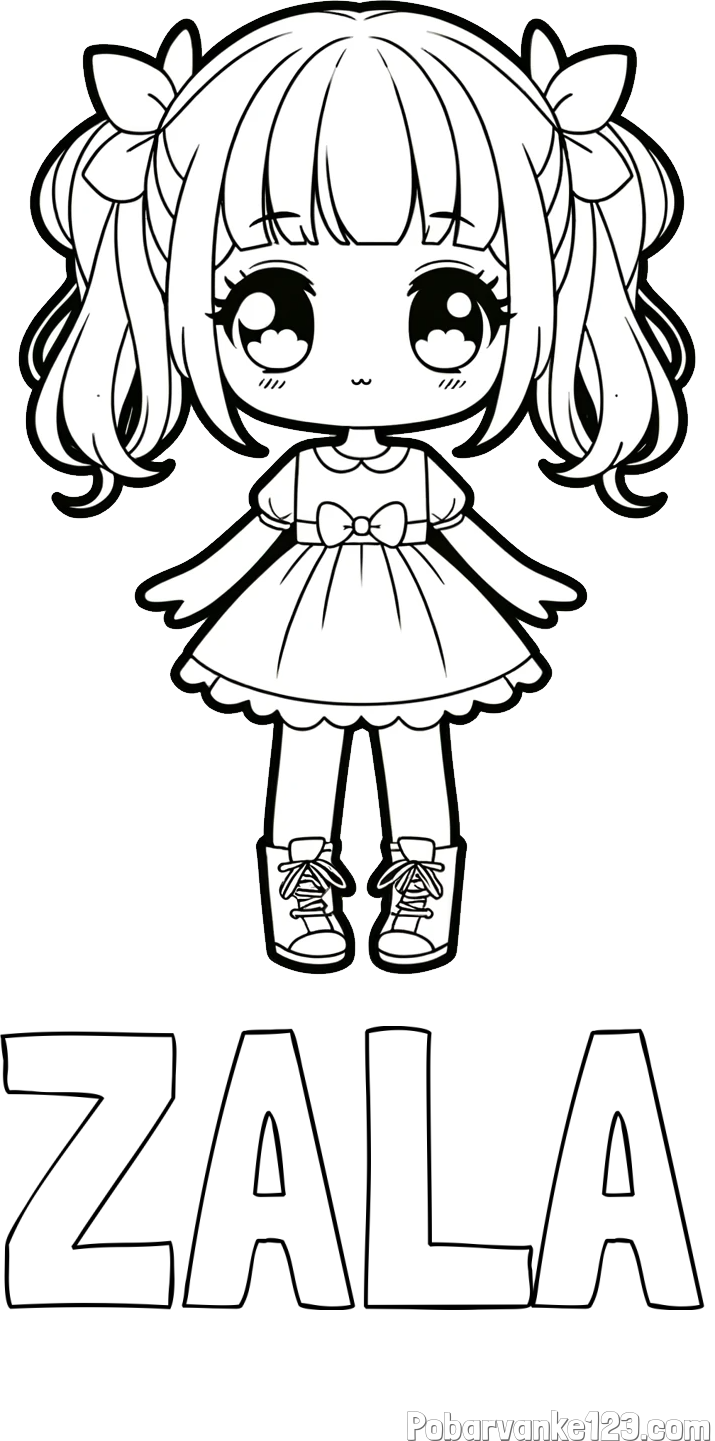 Pobarvanka imena ZALA in pobarvanka anime punčke