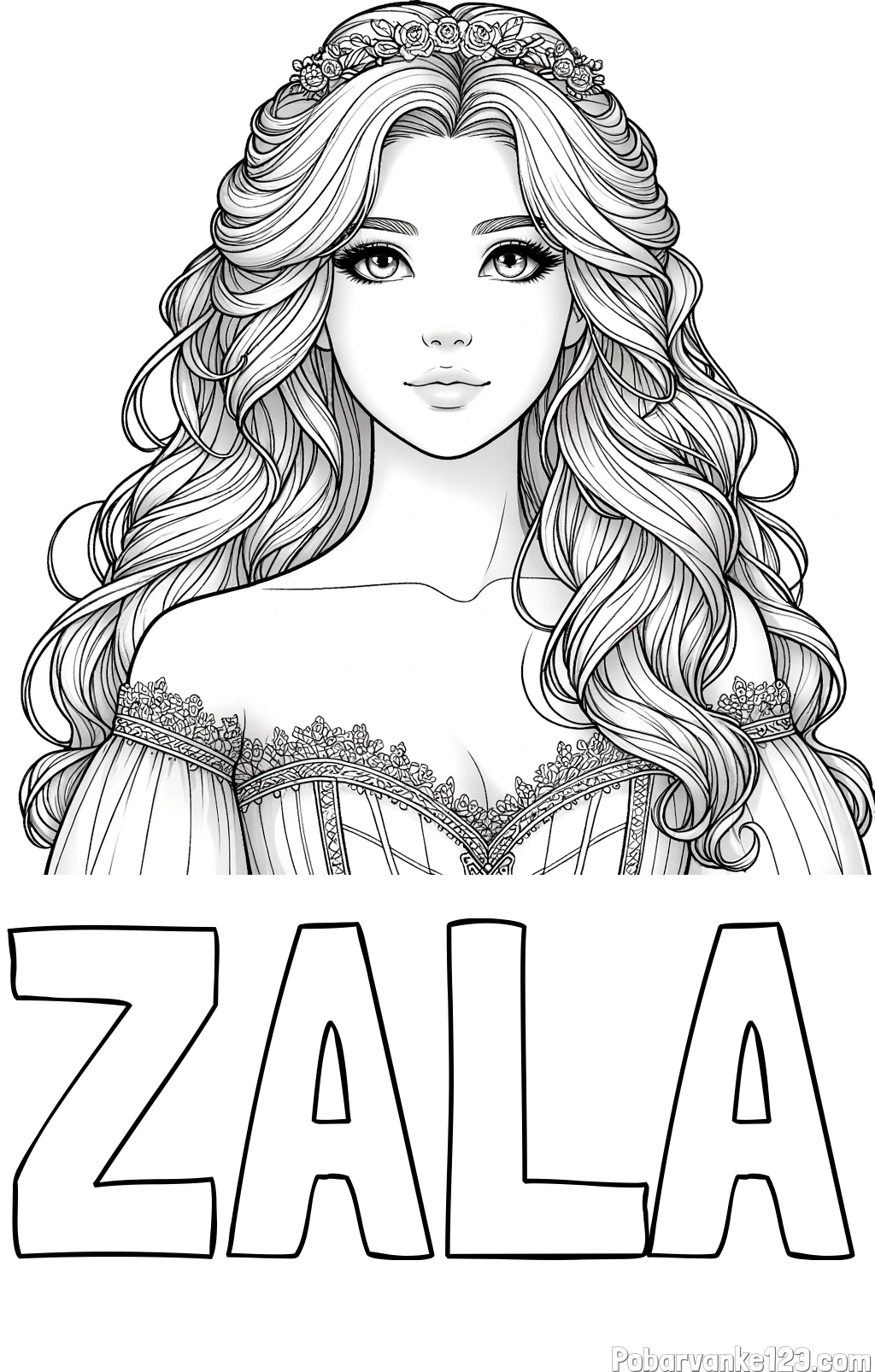 Pobarvanka imena ZALA in pobarvanka lepe princese