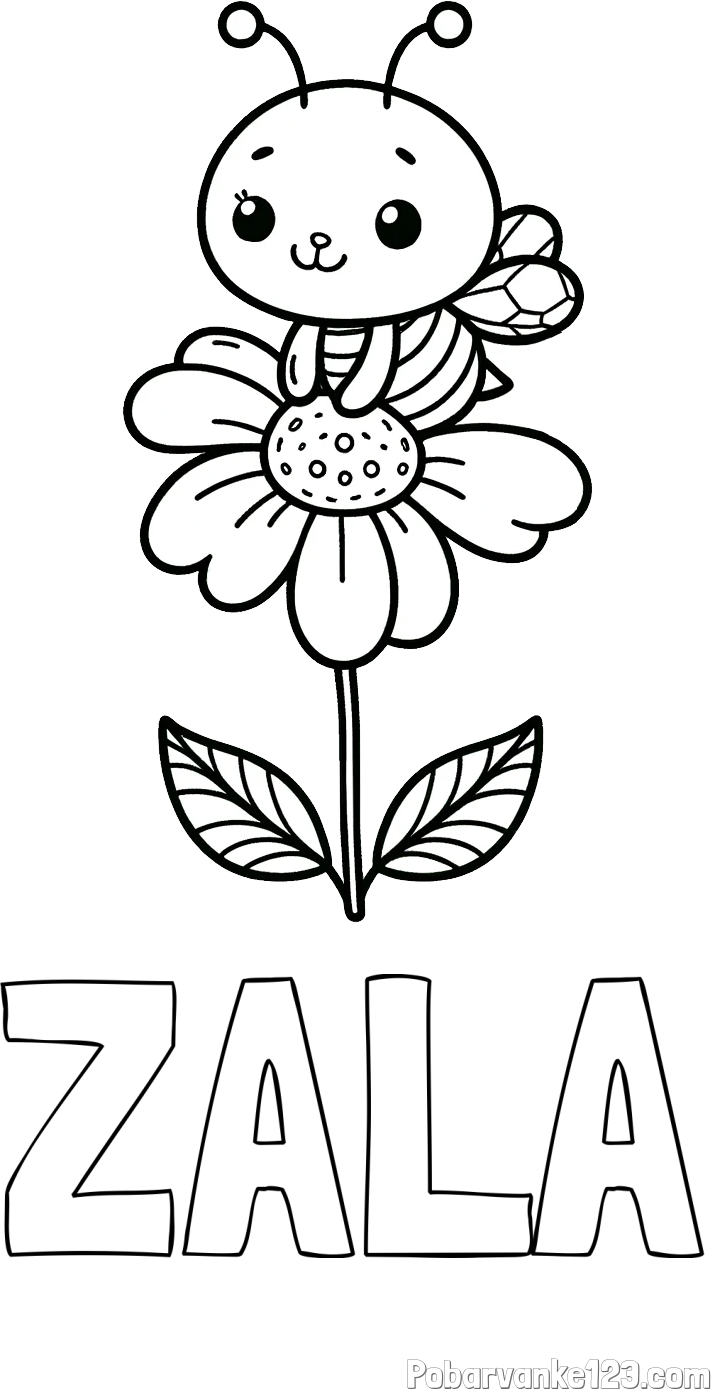 Pobarvanka imena ZALA in pobarvanka ljubke čebelice na roži