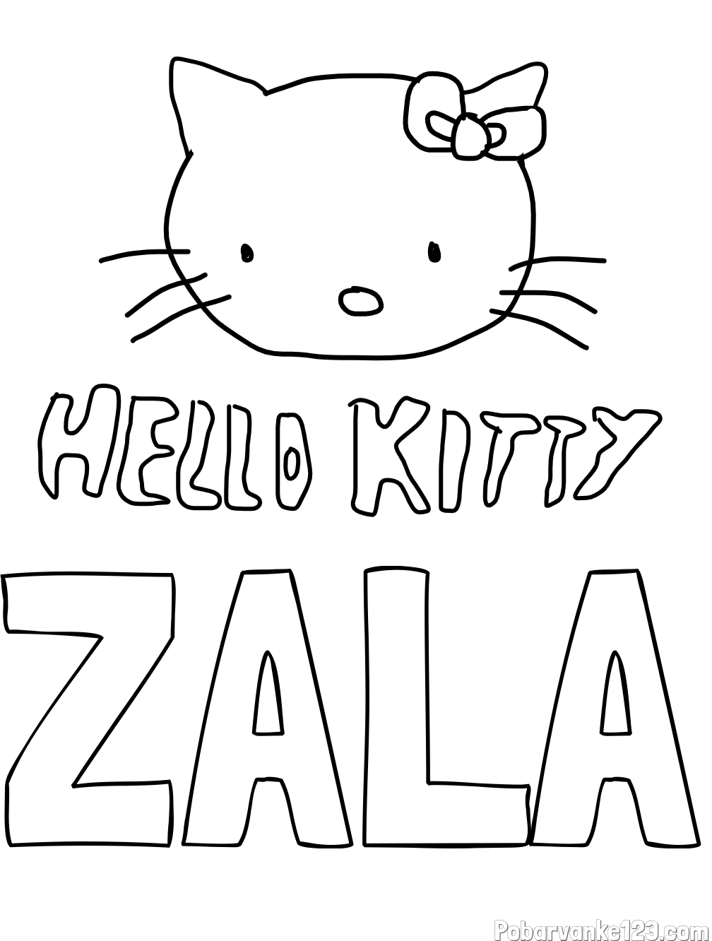 Pobarvanka imena ZALA in pobarvanka ljubke mucke Hello Kitty