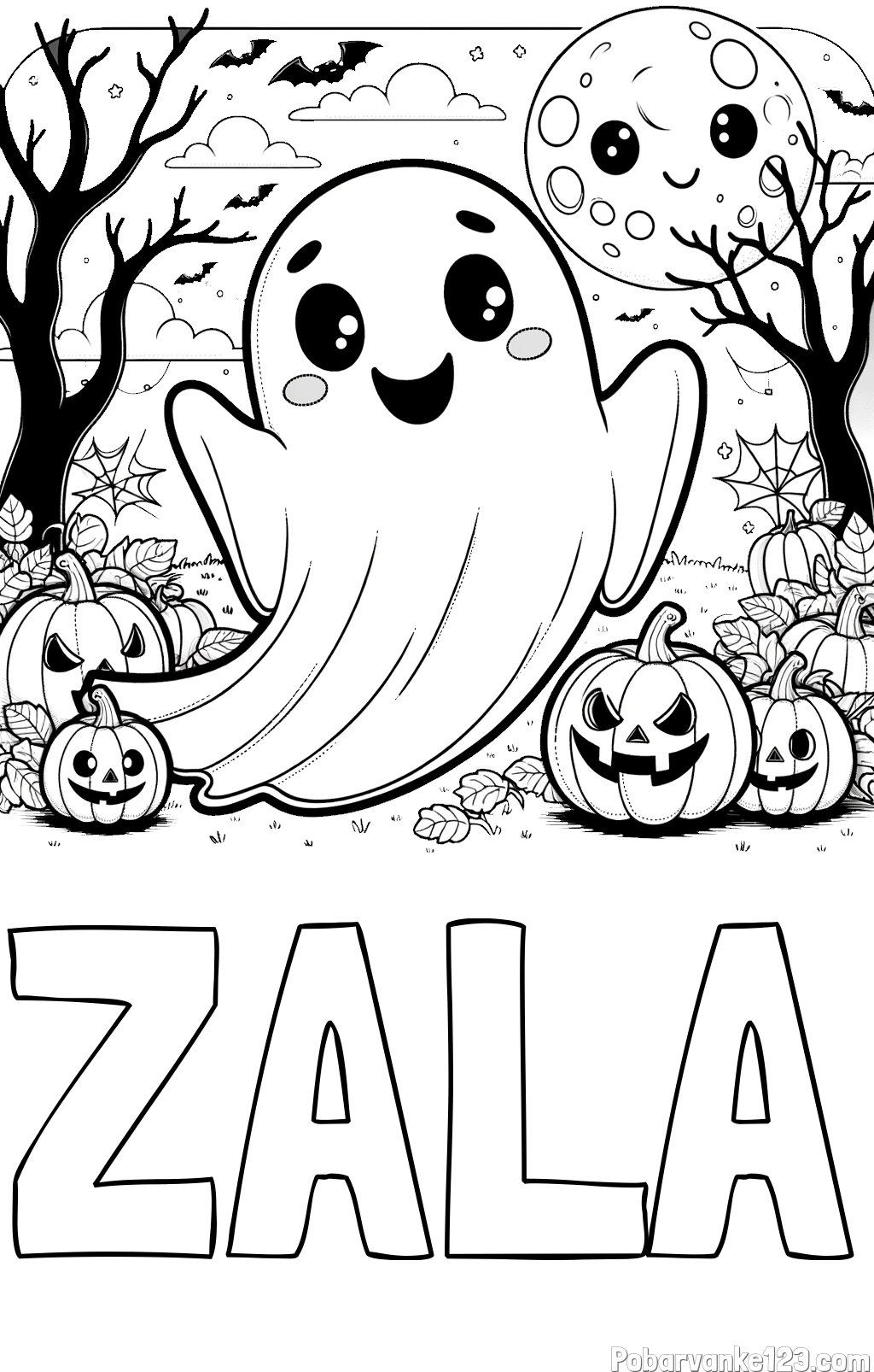 Pobarvanka imena ZALA in pobarvanka ljubkega duhca in buč za noč čarovnic