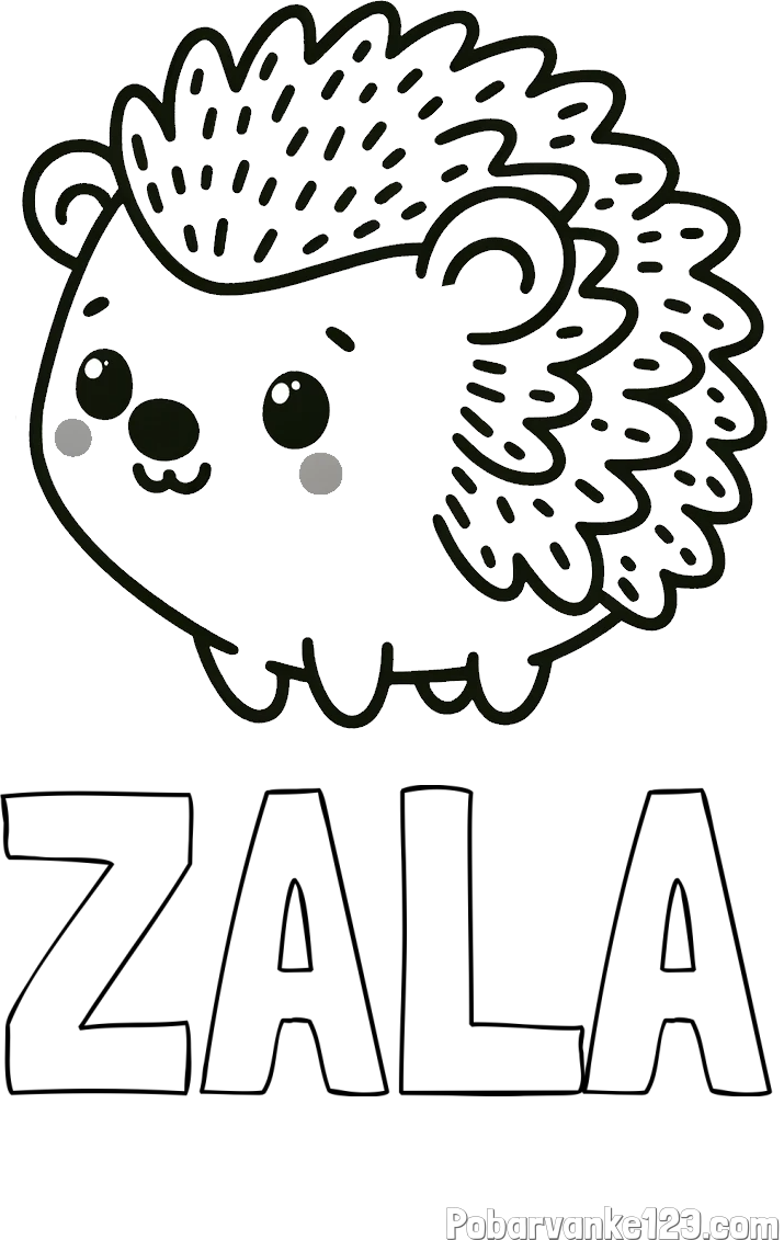 Pobarvanka imena ZALA in pobarvanka ljubkega ježka